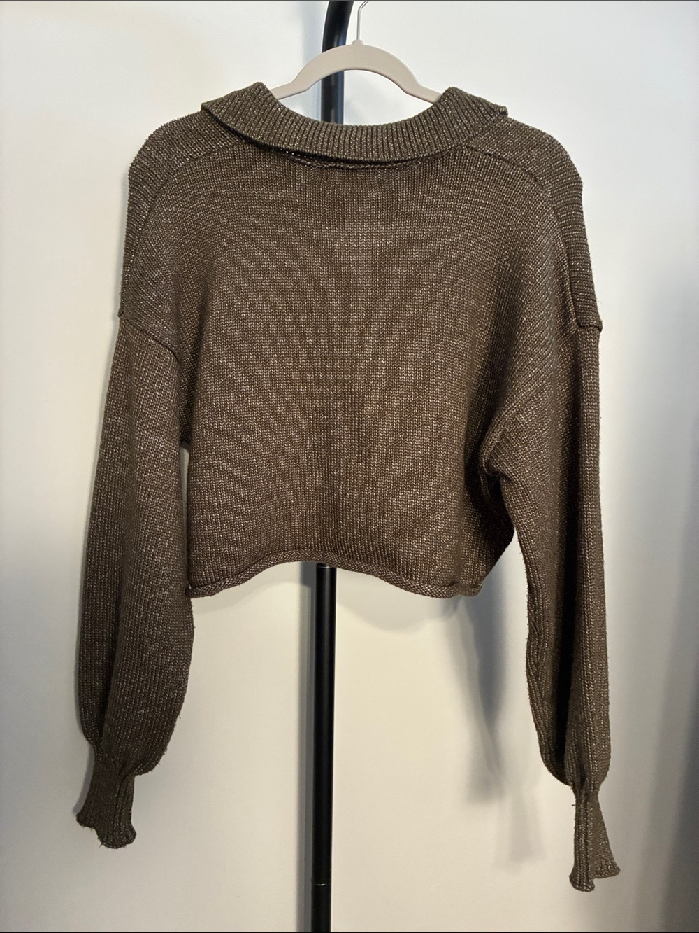 Altar'd State Brown Collared V-Neck Button Crop Sweater Acrylic Polyester Medium - Picture 3 of 4